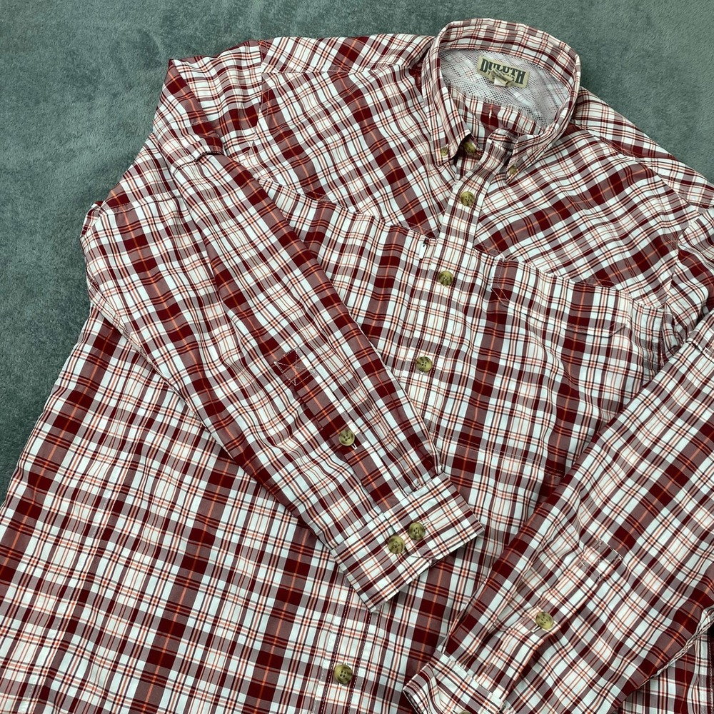 Duluth Trading Co Men's XL Tall Red Plaid Performance Vented Roll-Tab Shirt